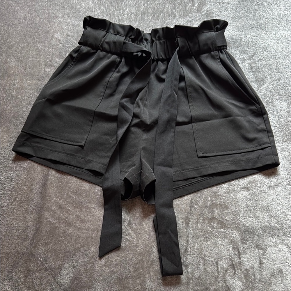 Windsor Black High Waist Shorts with Tie Belt